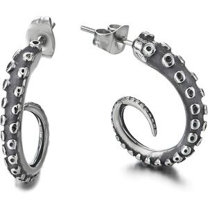 Vintage Style Earrings With Octopus Tentacle|Unisex Marine Animal Hoop Earrings
